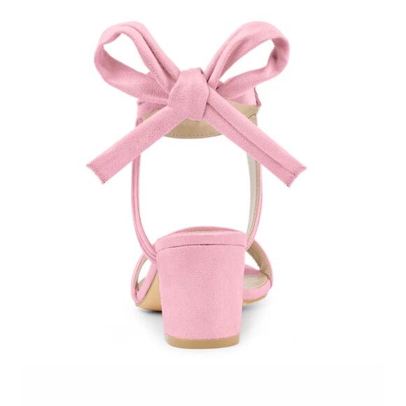 Allegra K Sandals Womens 9 Pink‎ Block Heel Ankle Tie Soft Suede Open Toe NEW - Picture 9 of 11